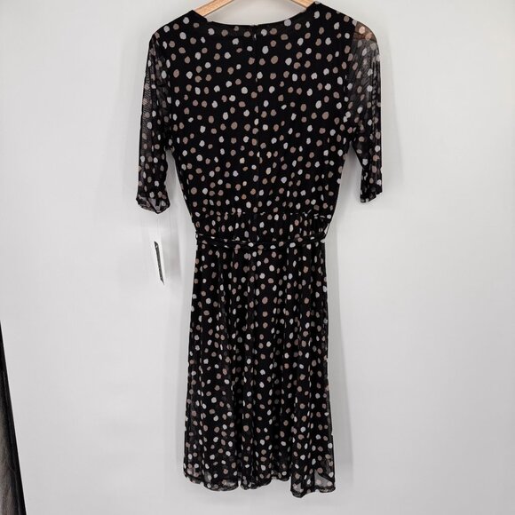 Enfocus Studio Black  Beige Polka Dot Cowl Neck Dress mesh Size 8 new - Picture 12 of 13